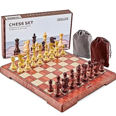 Magnetic Travel Chess Set 12Inches Folding Chess Board W 2 Portable Bags For Pie • $20.80