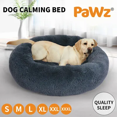 $69.99 • Buy PaWz Pet Dog Calming Bed Warm Soft Plush Round  Comfy Sleeping Washable DarkGrey