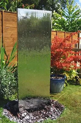 Free-Standing Wall Cascade Water Feature Steel Fountain Silver Garden Partition • £657.98