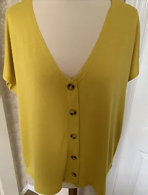 Ladies Designer Size 16 Mustard Button Front Top  V Neck . • £5.50