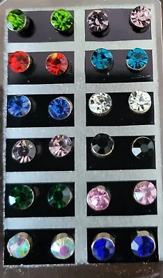 7mm Gem Stud Earrings Assorted Mixed Colour Round Earrings X 1 Pair • £2.30