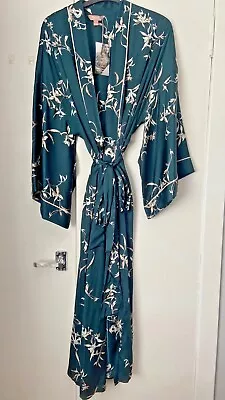 Bnwt M&s Rosie @ Autograph Satin Green Cassia Floral Print Dressing Gown Robe • £25