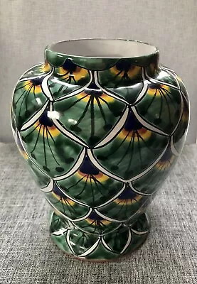 Fabulous Hand Painted Peacock Mermaid Design Terra Cotta Talavera Mexico Vase 9” • $30