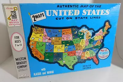 Map Of The United States World Map Jigsaw Puzzle Milton Bradley 1961 VTG Sealed • $24.95