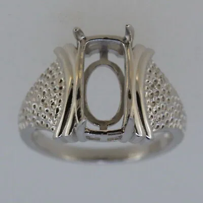 925 Sterling Silver Semi Mount Ring Setting Cabochon Cushion 14x7mm Statement • £36.59