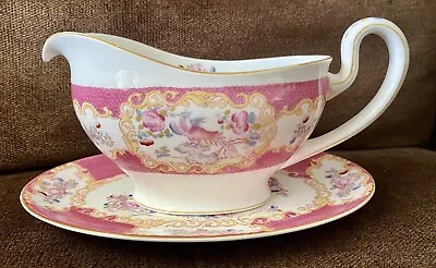 Vtg PINK COCKATRICE 9646 Minton Fine Bone China Gravy Boat & Underplate England • $136.99