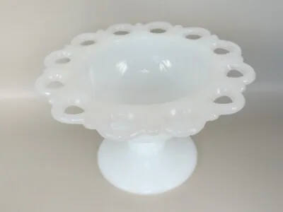 Vintage White Milk Glass Scalloped Open Lace Edge Pedestal Candy Dish 5” • $18