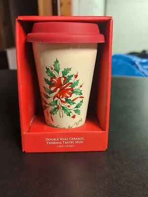 Lenox 'Comfort & Joy' Ceramic Thermal Travel Mug-Silicone Lid  NEW Christmas • £17.09