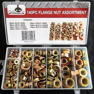 140pc GOLIATH INDUSTRIAL FLANGE NUT METRIC ASSORTMENT FNA140 WASHER BOLT • $17.99