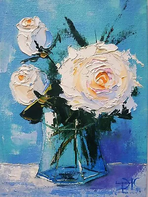 White Roses Painting Impasto Oil Painting Floral Art Original Art 6х8 • $49.50