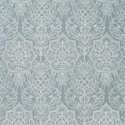 Travers Traditional Damask Printed Foil Nailhead Fabric- Cordelia / Blue 4.50 Yd • £499.46