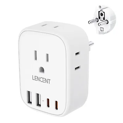 LENCENT Europe Travel Adapter Multi Outlet 4 USB For US To Spain Franch Italy • $14.99