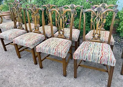 £750 • Buy Set  Of 10  Solid Oak Georgian Chippendale Style Dining Chairs 8 + 2 Carvers,