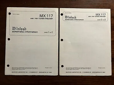 McIntosh MX117 Tuner Preamplifier Preamp Schematic Information Genuine Original • $24.99