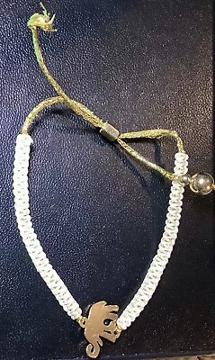 Gold Tone Elephant On White Macrame Cord Bracelet • $0.99