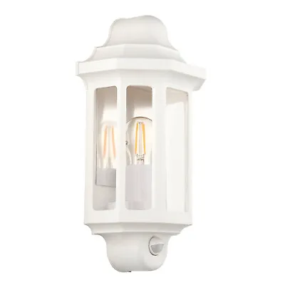 LAP Outdoor Half Lantern Wall Light With PIR Sensor Matt White IP44 LED • £16.99