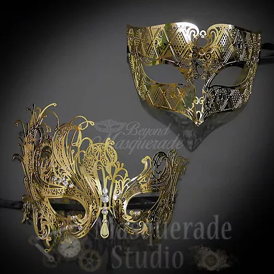 Couples Gold Simplistic And Gold Swan Costume Party Masquerade Mask Set • $32.95