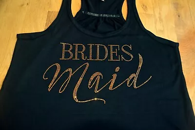 NEW - BRIDES Maid Black Racerback Stretch Pullover Tank Copper Rhinestone (S)  • $9.99