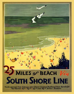 Poster 25 Miles Of Beach South Shore Line Illinois Travel Vintage Repro Free S/h • $14.95