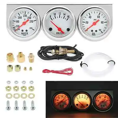 2  52mm Oil Pressure Amp Meter Water Temp Triple Gauge 3 In 1 Set Chrome Panel • $23.98