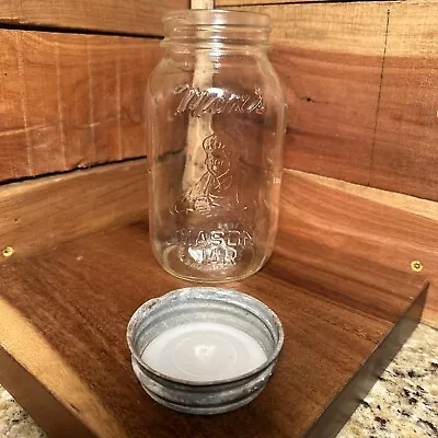 Vintage Mom's Mason Jar Figural Embossing W/ Lid Quart Great Condition • $17.15