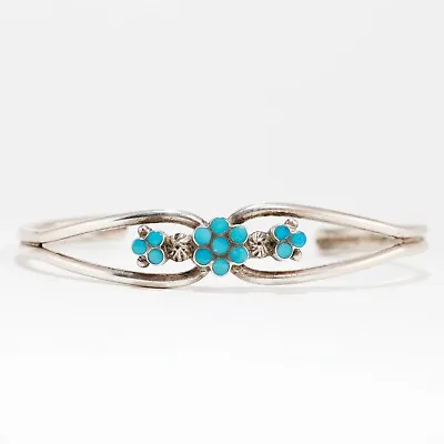 £68.38 • Buy Native American Sterling Turquoise Dishta Inlay Flower Cuff Bracelet 6.25 