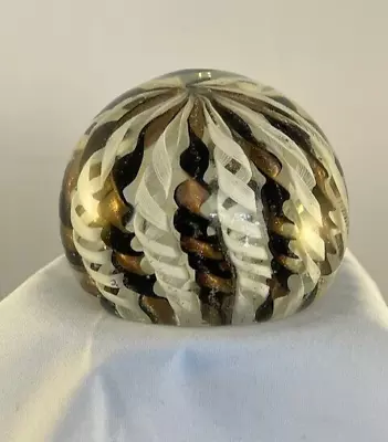 Murano Vintage Paperweight Zanfirico Latticino White/Gold/Black - Marked • $189