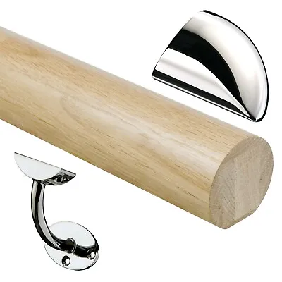 £182.48 • Buy Solid Oak Wall Handrail Kit Fusion 3.6m Polished Chrome Brackets & End Caps