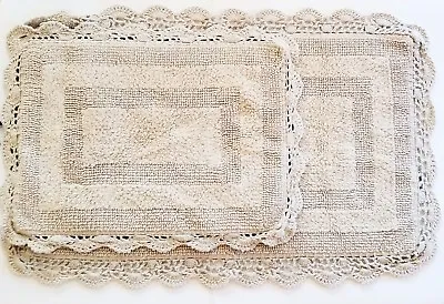 New 2 Pc Set Laura Ashley Cotton Crochet Lace Beige Bath Rug Carpetfloor Mat • $63.74