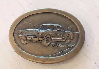 Vintage 1957 Chevy Corvette Oval Brass Belt Buckle Indiana Metal Craft Race CA19 • $12.99