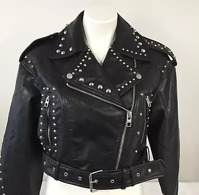 Zara Jacket Small Faux Leather Studded Moto NEW • $85