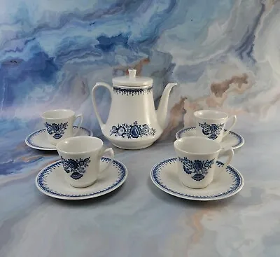 Vintage Maastricht Royal Sphinx Blue Delft Coffee Pot With 4 Cups & Saucers • $52.99