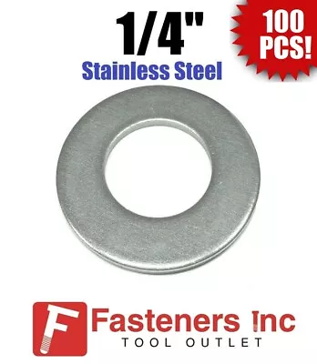 (100) 1/4  Stainless Steel Flat Washers (18-8 Stainless) 5/8  OD / .037 Thick • $9.96