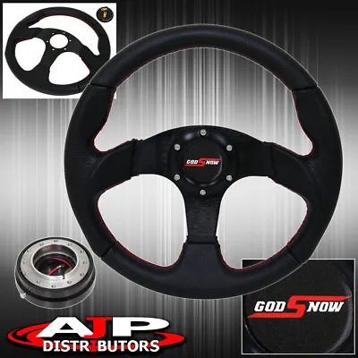 Universal Black Pvc Leather Steering Wheel + Thin Black Quick Release + Godsnow • $53.99