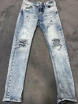 Zara Slim Fit Jeans Men's W29 X L28 Light Blue Distressed Denim Skinny Leg • $10.95