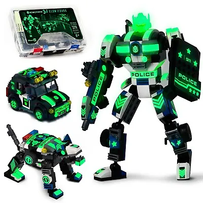 Robot Mech Building Blocks STEM Toy Glow In The Dark 3in1 Gift For Boys Kids • $22.99