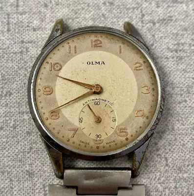 Vintage OLMA Watch Mens Antimagnetic 1950's Ref 2740 Manual 6-55 Beige Dial RARE • $60.10