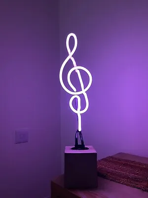 Music Note (Treble Clef) Purple Neon Light With Heavy Cubic Base (reburb'd) • £24