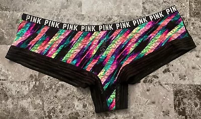 Victoria's Secret Pink L Neon Leopard Stripe Lace Mesh Rare Cheekster Panties • $37.99