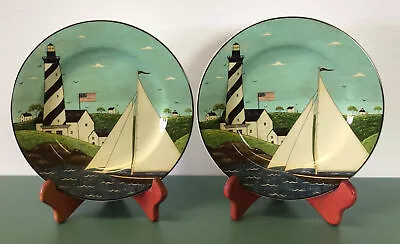 2 Coastal Breeze Warren Kimble 8  Salad Dessert Plates Lighthouse 1998 Sakura • $10