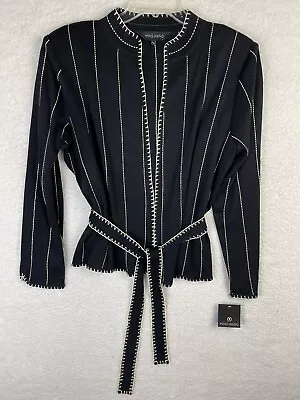 Ming Wang Lightweight Black Belted Cardigan Wrap Embroidered Sz Large NWT • $59.99