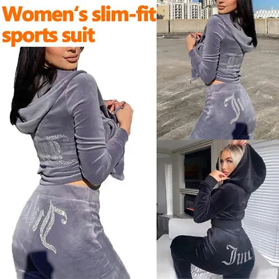 Women Spring Velvet Tracksuit Two Piece Set Sweatsuits Ladies Pants Casual Sets • £14.99