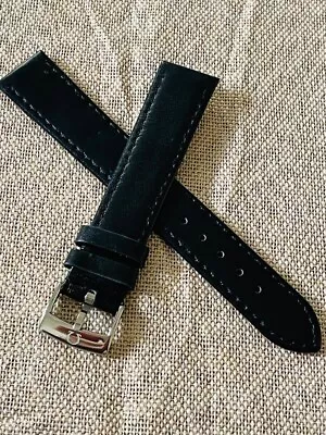 18mm Black Original Leather Watch Strap With Golden O Logo Buckle For Omega • $50.14