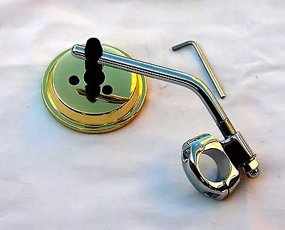 Brass Plated 3 Inch Mirror Wih Chrome Stem & Clamp For 1  & 7/8  Bars; Custom • $39.99