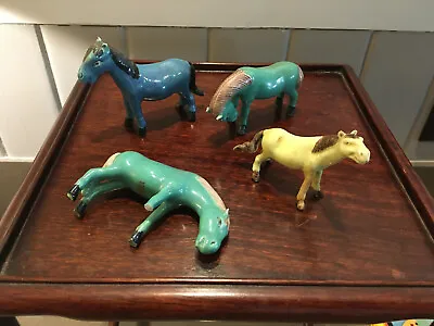 Group Of Four Antique Miniature Chinese Porcelain Horse Figurines - Marked • $85