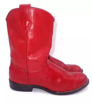 Bronco Youth Size 5 D Red Leather Roper Cowboy Western Boots Made In USA • $26.99