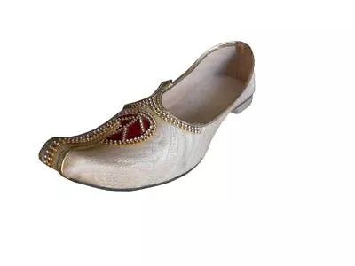 Men Shoes Leather Handmade Indian Mojaries Khussa Loafers Cream US 6-12 • $44.99