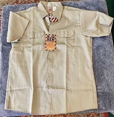 New With Tags VTG Big Ben Wrangler Wear Mens Large Khaki Tan Button Work Shirt • $29.75