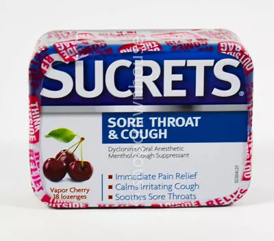 Sucrets SORE THROAT & COUGH Oral Anesthetic 18 VAPOR CHERRY Lozenges 12/2024 • $8.95