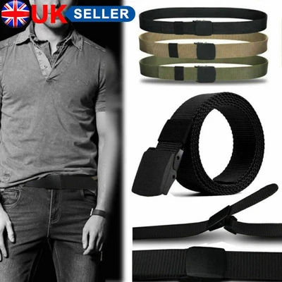 £3.39 • Buy Mens Womens Unisex Canvas Webbing Belt Regular Size Black Buckle Army Belts UK